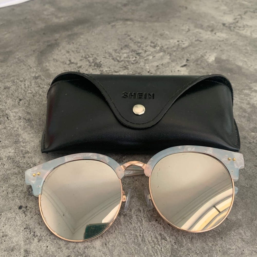 COPY - SHEIN marble blue and pink rose gold details sunglasses with shein case